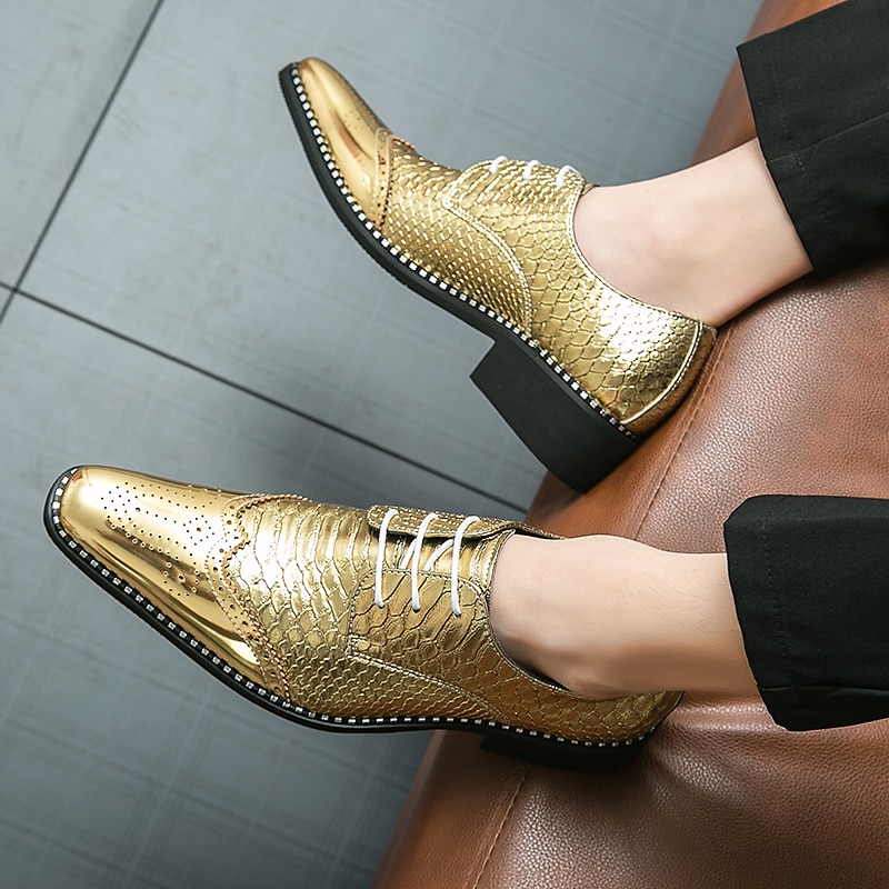 metalliske oxford-kjolesko for menn – skinnende brogue-snøresko i imitert skinn til fest, bryllup og sceneopptreden 2025 - $59.99 –P1