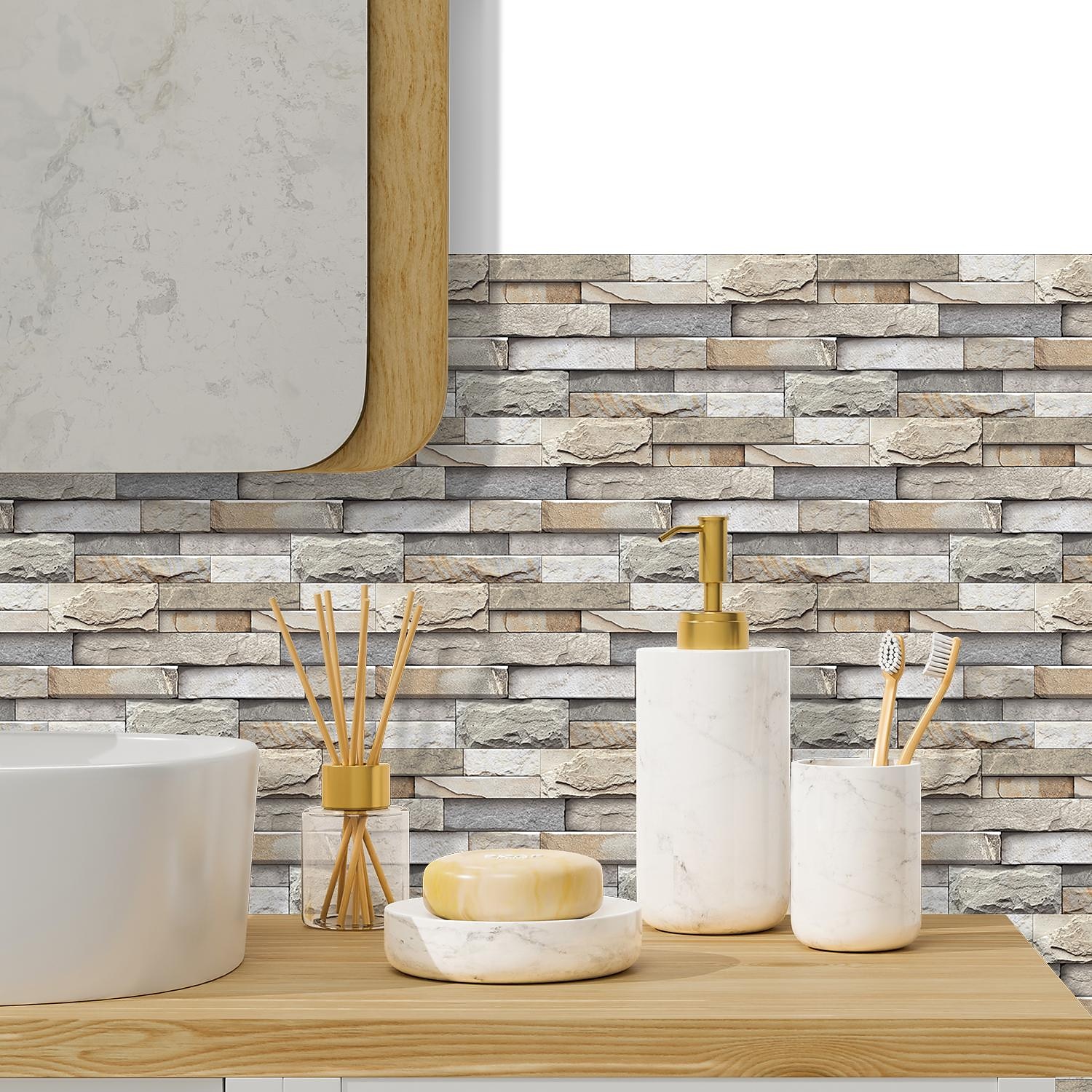 12 pz piastrelle di pietra artificiale wall sticker 3d carta da parati in vinile autoadesivo floreale home decor per cucina bagno 15*30 cm del 2025 a $20.99 –P11