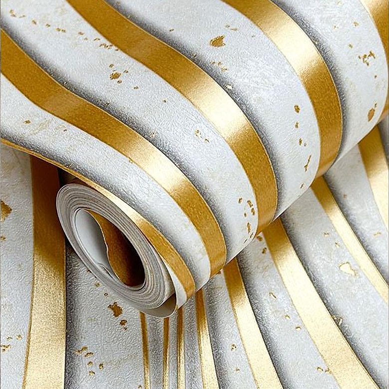 papiers peints cool papier peint texturé peinture murale 3d bande verticale non auto-adhésif pour la décoration de la maison papier peint imperméable 950x53cm/374"x20.87" gris or jaune de 2025 ? $41.99 –P12