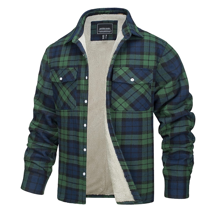 Herren Trucker Jacke Hemdjacke Shacket Flanell-Fleecejacke Outdoor Freizeitskleidung Warm Knopf Tasche Herbst Winter Farbblock Modisch Strassenmode Kargen Standard kleiner Finger Schwarz Marinenblau 2025 - $70.99 –P2