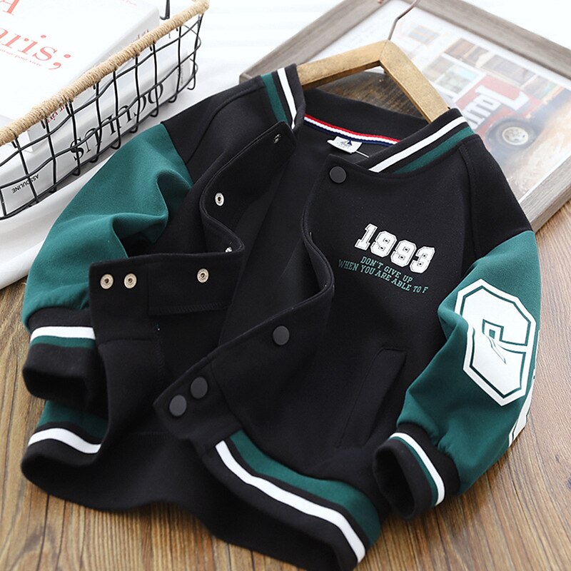 barn pojkar ytterkläder basebolljackor ytterkläder färg block bokstav långärmad fickkappa skolsport mode streetwear grön höst vinter 7-13 år 2025 - $21.99 –P4