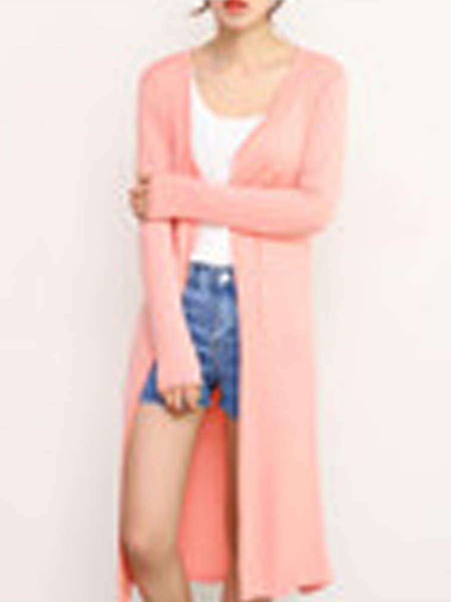 Women's Cardigan Sweater Stylish Casual Soft Solid Color Ribbed Open Front Oversized Long Sleeve Long Tops Knit Daily Going out Weekend Black White Summer Fall 2025 - $27.99 –P14