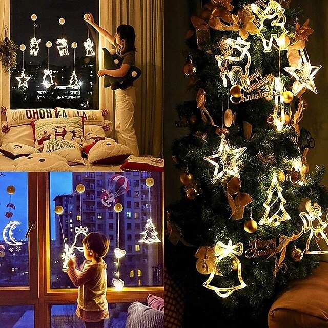 Christmas Decor Night Light Santa Elk Angel Heart LED Light Battery Powered Suction Cup Window Chandelier Xmas Tree New Year Party Holiday Home Decoration 2025 - CAD $9.99 –P8