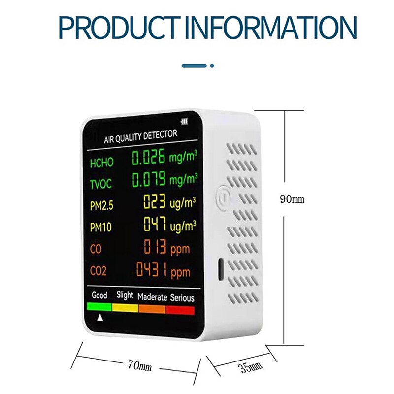 6-in-1 Air Quality Monitor CO2 Multifunctional Carbon Dioxide Level Controller Indoor CO2 Alarm Meter for Home Office Car Gym White 2025 - $47.99 –P9