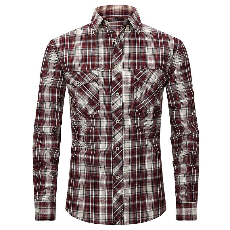 Herren Hemd Flanellhemd Kariertes Hemd Knopfhemd Overshirt Karo Outdoor Alltagskleidung Weiß Wein Rote Marineblau Langarm Revers Frühling & Herbst Bekleidung Fronttasche 2025 - $29.99 –P15