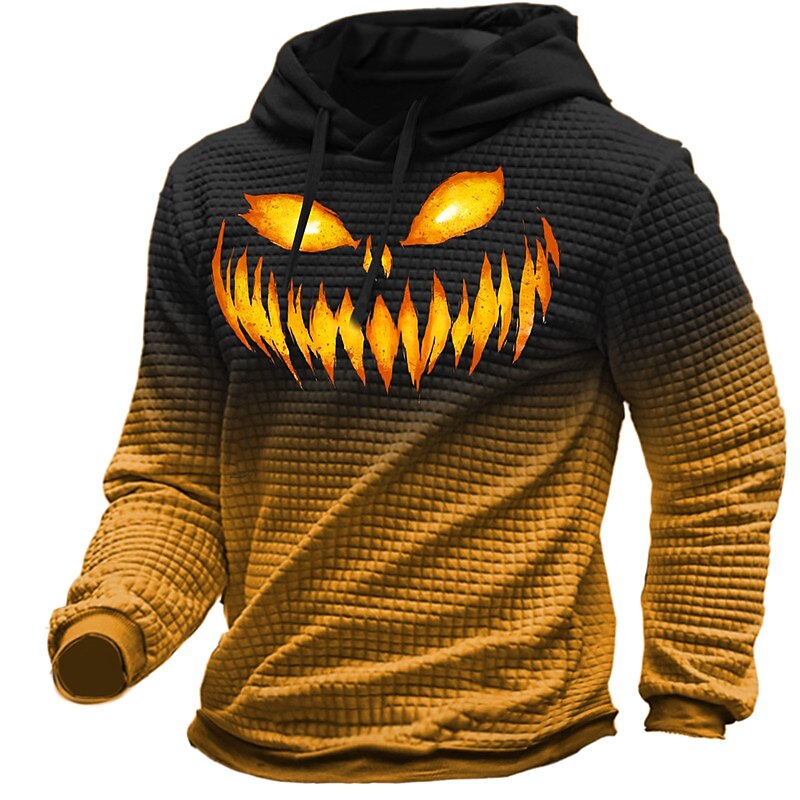 Men's Color Block Graphic Prints Hoodies Waffle Hoodie Pullover Long Sleeve Hoodie Sweatshirt Hooded Daily 3D Print Halloween Holiday Going out Yellow Red Print Spring & Fall Designer 2025 - $35.99 –P7
