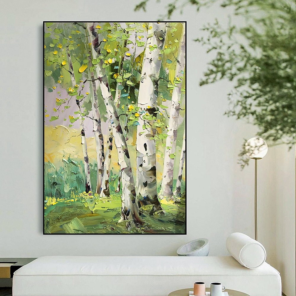 Handgefertigtes, handgemaltes Ölgemälde, Wandkunst, Frühlingsbirkenwald, Gemälde auf Leinwand, moderne Textur, grüner Baum, Gemälde, Dekor, gerollte Leinwand, kein Rahmen, ungedehnt 2025 - $75.99 –P9