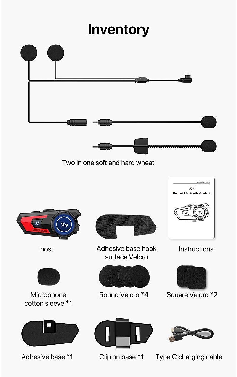 X7 Bluetooth 5.0 Motorcycle Helmet Headset Headphone Wireless Motorcycle Handsfree Stereo Earphone MP3 Speaker Waterproof 2025 - $63.99 –P17