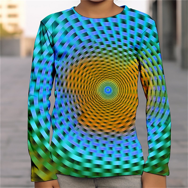 pojkar 3D-grafik optisk illusion t-shirt långärmad 3D-tryck sommar vår höst sport mode streetwear polyester barn 4-12 år utomhus casual daglig normal passform 2025 - $13.99 –P6