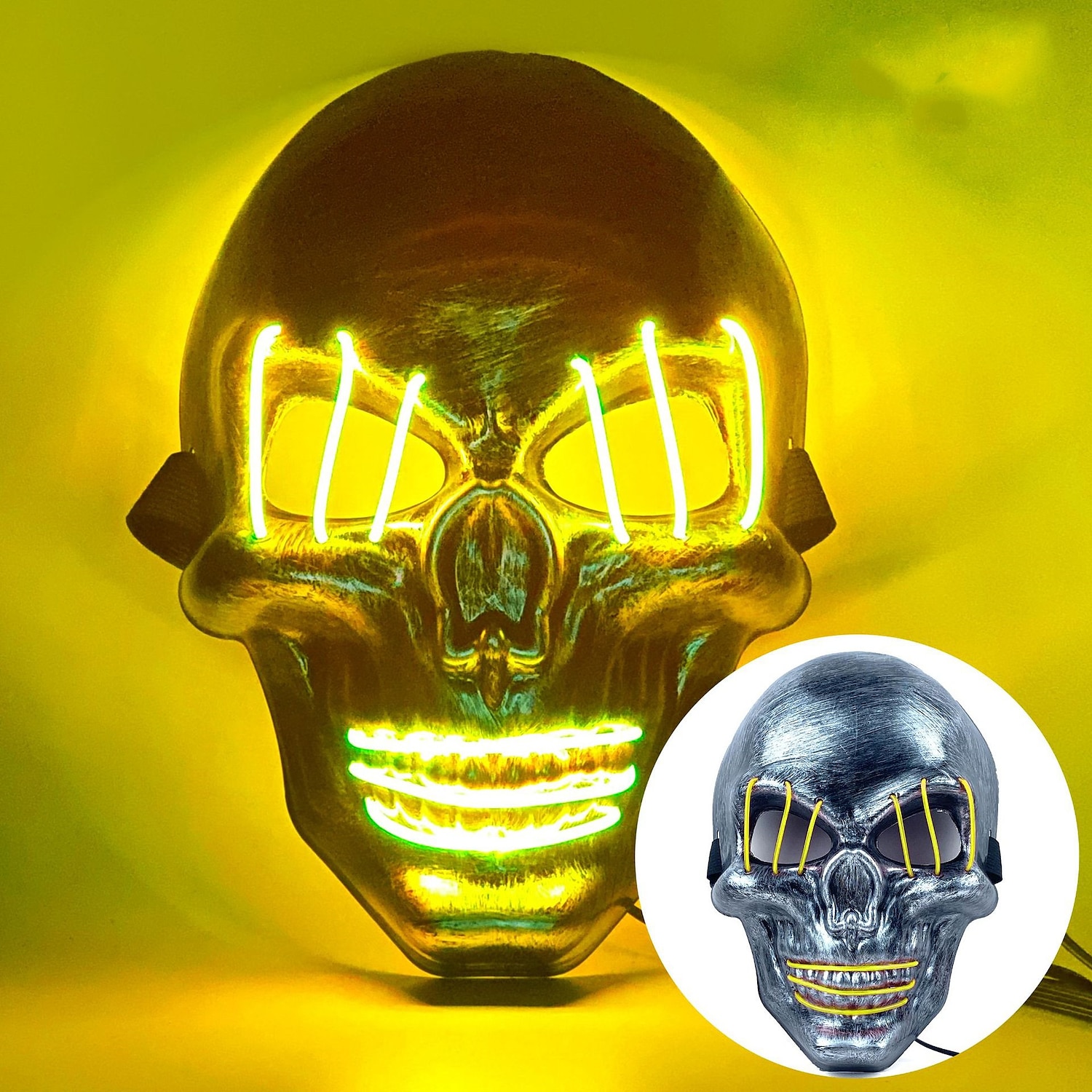 halloween ghost head white silver skull light mask led ghost head horror atmosphere mask 2025 - $11.99 –P6