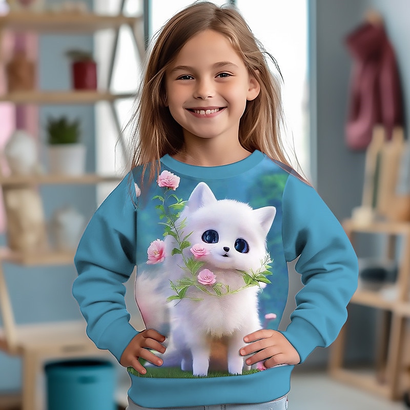 Fille 3D Graphic Bande dessinée Chat Sweatshirt manche longue 3D effet Eté Automne Mode Vêtement de rue Adorable Enfants 3-12 ans Extérieur Casual du quotidien Standard de 2025 ? $16.49 -P2