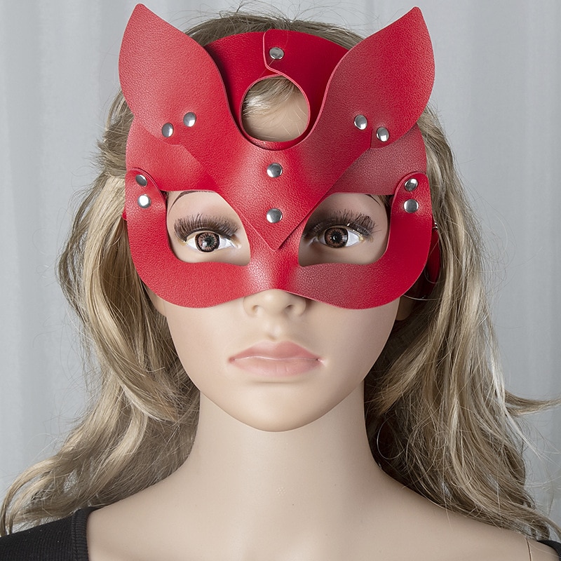 femminile sexy mezza faccia volpe gioco di ruolo maschera di pelle di gatto rivetto collare punk halloween festa trucco palla fantasia maschera pelle dell'unità di elaborazione maschera di volpe del 2025 a $10.99 –P6