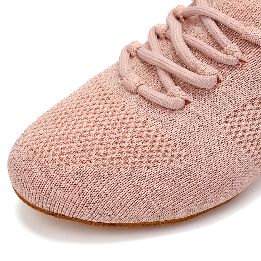 scarpe da ballo jazz da donna in maglia glitterata nera con design allacciato e suola in pelle scamosciata - scarpe da ballo leggere e traspiranti per sala da ballo e balli latini del 2025 a $26.99 –P15