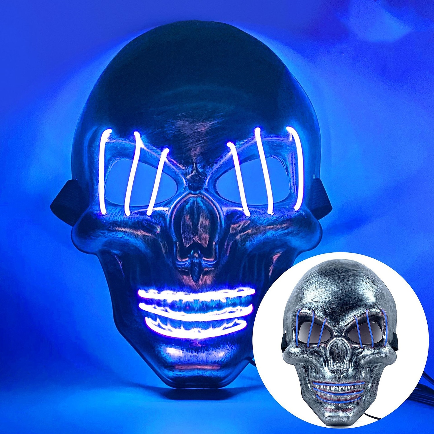 halloween ghost head white silver skull light mask led ghost head horror atmosphere mask 2025 - $11.99 –P8