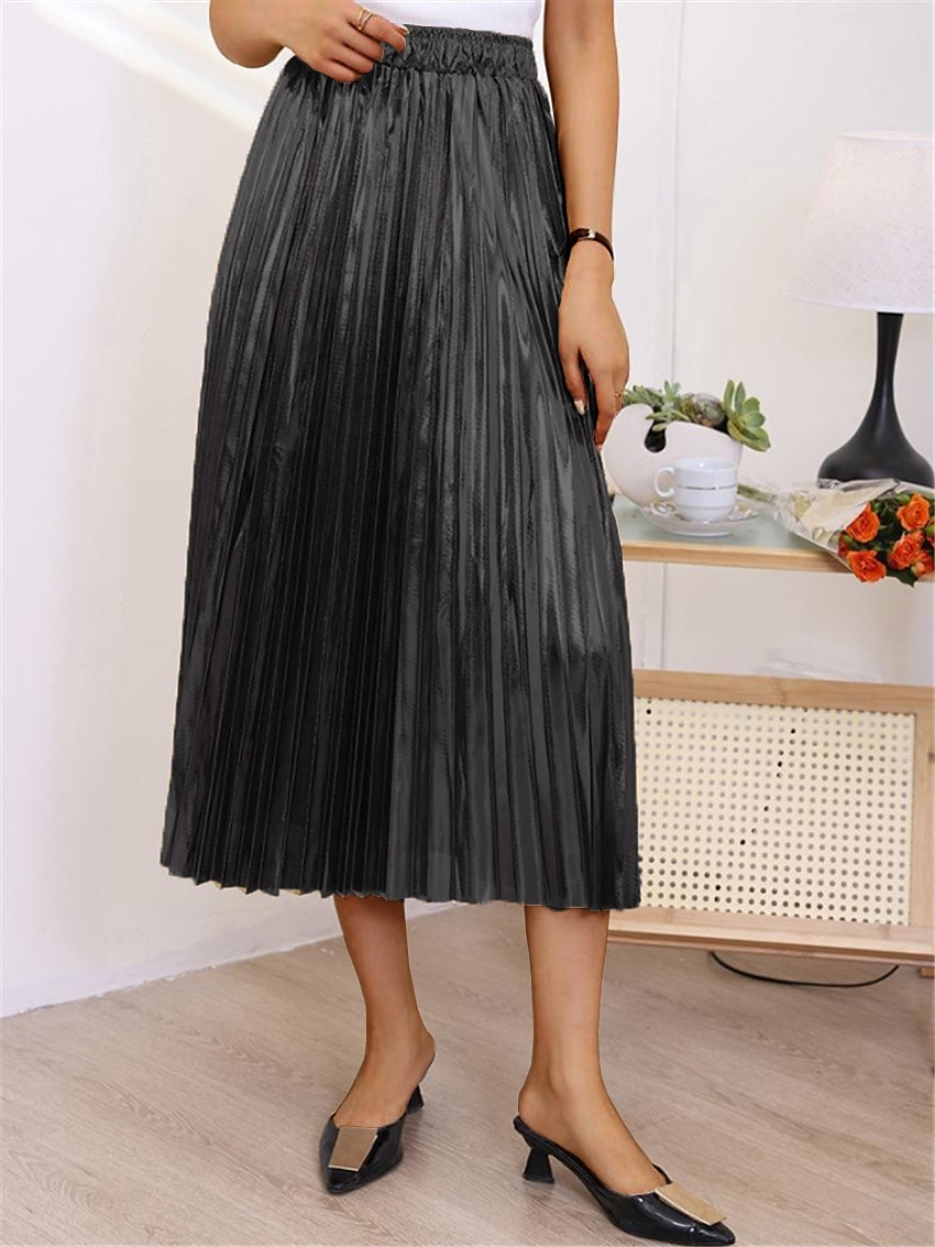 Per donna Altalena a dondolo Gonna lunga Medio Gonne A pieghe Metallizzato Lungo Tinta unita Scintillante Halloween Strada Per tutte le stagioni Poliestere Di tendenza Brillante Argento Nero Oro Oro del 2025 a $28.99 –P12