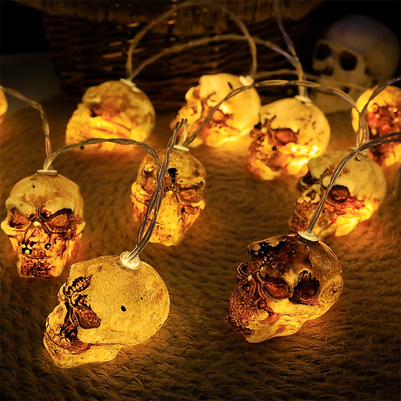 halloween skull string lights 1,5m 10leds batteridriven trädgård balkong uteplats spökhus halloween fest heminredning 2025 - $6.49 –P6