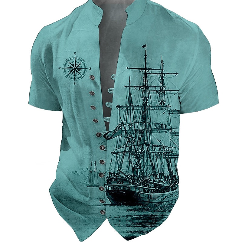 Per uomo Nautico Vintage Barca a vela Camicia Camicia con Bottoni Manica Corta Moda Streetwear Designer All'aperto Vacanza Quotidiano Estate Primavera Collo alla coreana Stampato Blu-verde Nero Blu del 2026 a $25.99 –P3