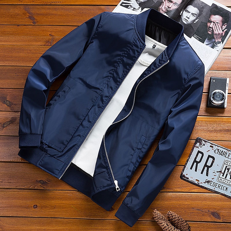 Herren Bomberjacke übergangsjacke Alltagskleidung Leicht Reißverschluss Sommer Frühling Einfach Streetwear Kragen Regulär Schwarz Rot Dunkelblau Grau Jacken 2025 - $23.99 –P8