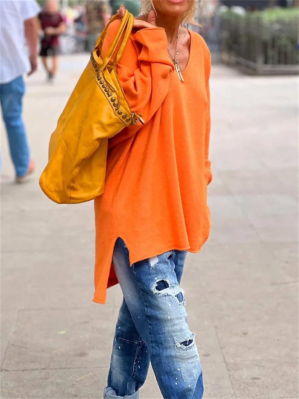 Women's Tunic Oversized Sweatshirt Pullover Sports Basic Neon & Bright Plain Street Casual V Neck Loose Fit Long Sleeve Black Pink Orange Gray Fall & Winter 2025 - $29.99 –P5