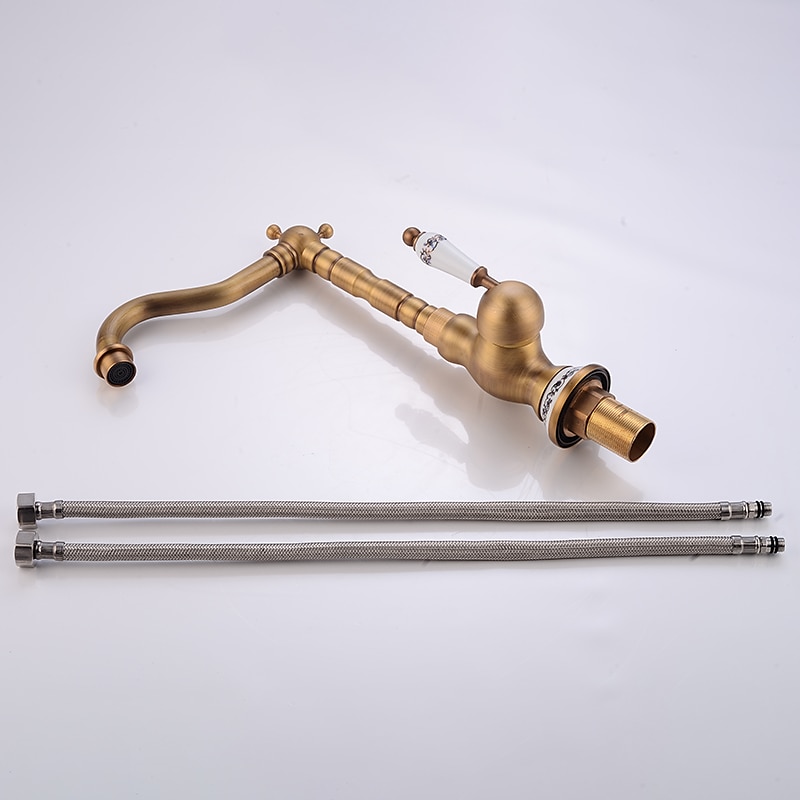 Vintage Kitchen Faucet Sink Mixer Taps, Single Handle Vessel Tap with Cold and Hot Hose 2026 - $106.99 –P1