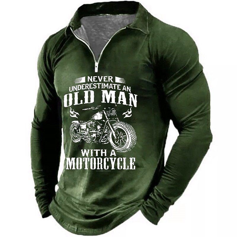 T-shirt graphique à manches longues pour hommes de motocycliste  'Ne sous-estimez jamais un vieux avec une moto' de 2026 ? $25.99 –P5