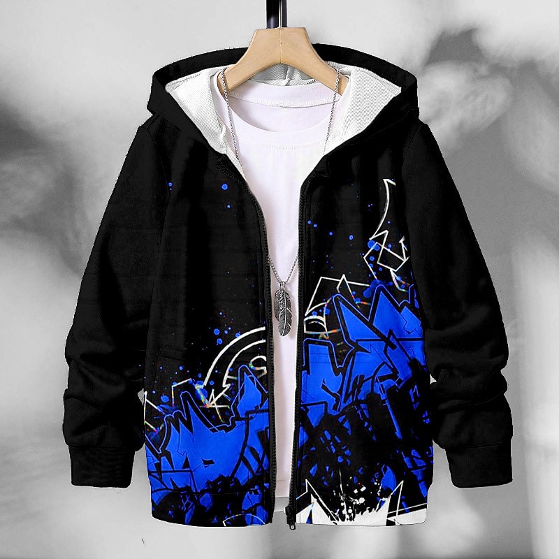 Pojkar 3D Grafisk Bokstav Huvtröja Kappa Ytterkläder Långärmad 3D-tryck Höst Vinter Mode Streetwear Häftig Polyester Barn 3-12 år Utomhus Ledigt Dagligen Normal 2025 - $18.49 –P3