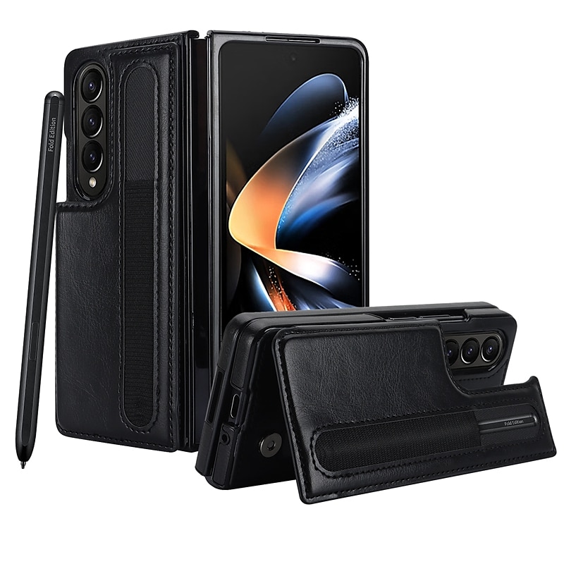 телефон Кейс для Назначение SSamsung Galaxy Z-образный сгиб 7 Z-сгиб 6 Z Fold 5 Z Fold 4 Z Fold 3 Кожаный чехол Слоты для держателей карт Откидная подножка с держателем для ручки Сплошной цвет 2025 - $25.99 –P10