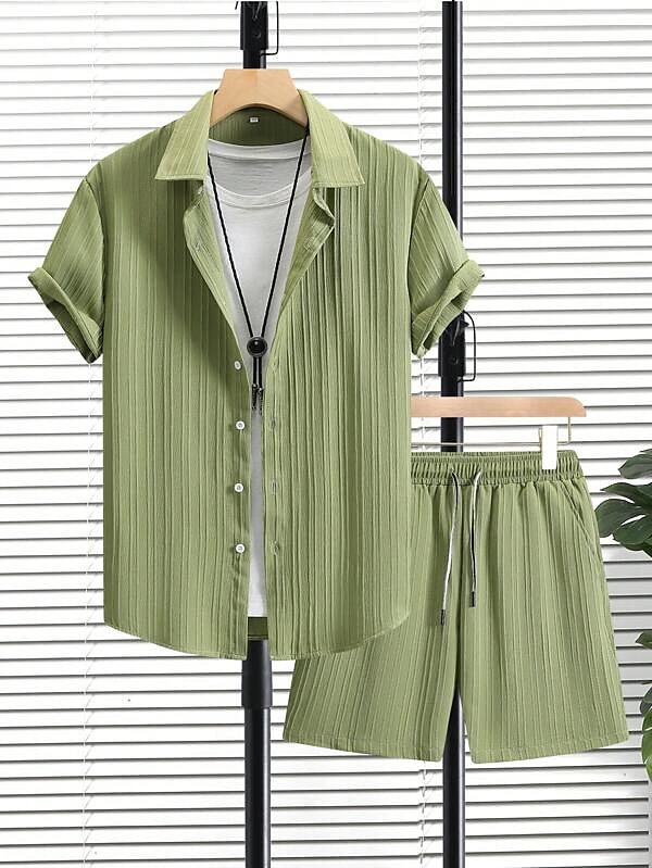 Per uomo Due pezzi Camicia Estiva Set abbinati Abbigliamento da spiaggia Camicia casual Camicia con Bottoni Nero Bianco Rosa Rosso Blu marino scuro Manica Corta Semplice Strisce / increspature Bavero del 2026 a $31.99 –P8