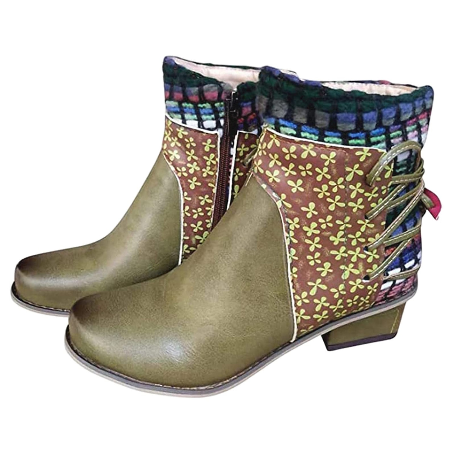 cizme boho chic de damă cu mozaic colorat și fermoar – cizme cu șireturi în stil vintage pentru toamnă și iarnă 2025 - $59.99 –P3