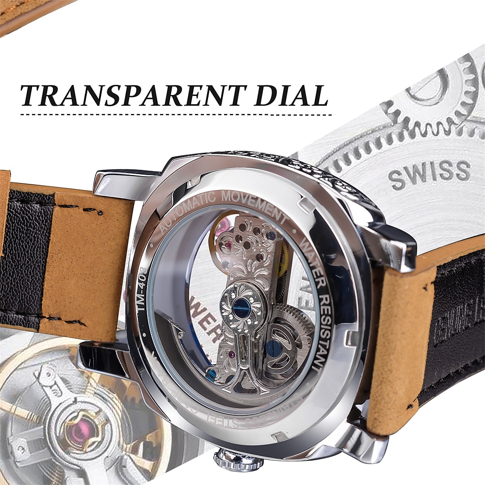 FORSINING Women Men Mechanical Watch Luxury Large Dial Fashion Business Hollow Skeleton Automatic Self-winding Luminous Waterproof Leather Strap Watch 2025 - $104.99 –P7