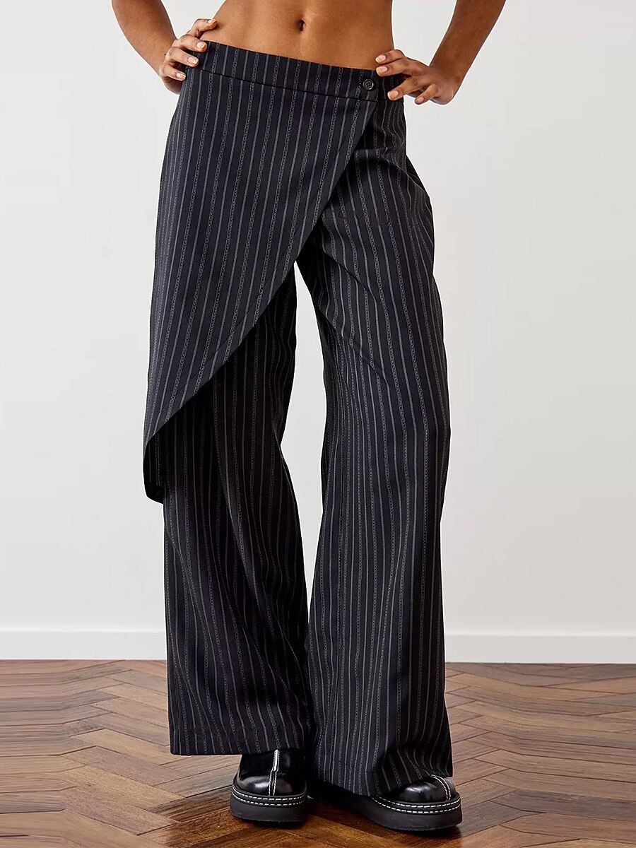 Women's Dress Pants Culottes Wide Leg Chinos Full Length Micro-elastic Mid Waist Fashion Streetwear Street Daily Black Green S M Fall Winter 2023 - US $32.99 –P2