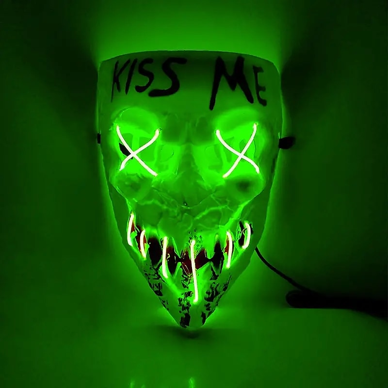Halloween Led Mask Men's Kiss Me Luminous Mask Masquerade Cold Light LED Mask Halloween Horror Props (Battery Not Included) 2025 - $13.99 –P6