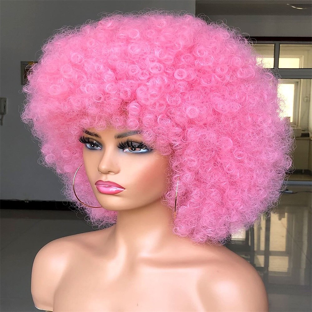 Short Afro Wig with Bangs for Black Women Afro Kinky Curly Wig 70s Premium Synthetic Big Afro Wig 2025 - $20.99 –P5