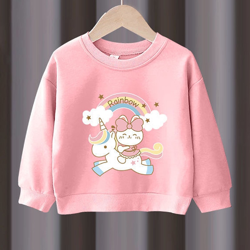 2 Stück Kinder Mädchen Regenbogen Rundhalsausschnitt Hoodie- und Jogginghosen-Set einstellen Langarm Aktiv Outdoor Baumwolle 3-7 Jahre Frühling Schwarzer Einhornpullover + schöne schwarze Hose 2025 - $16.99 –P17