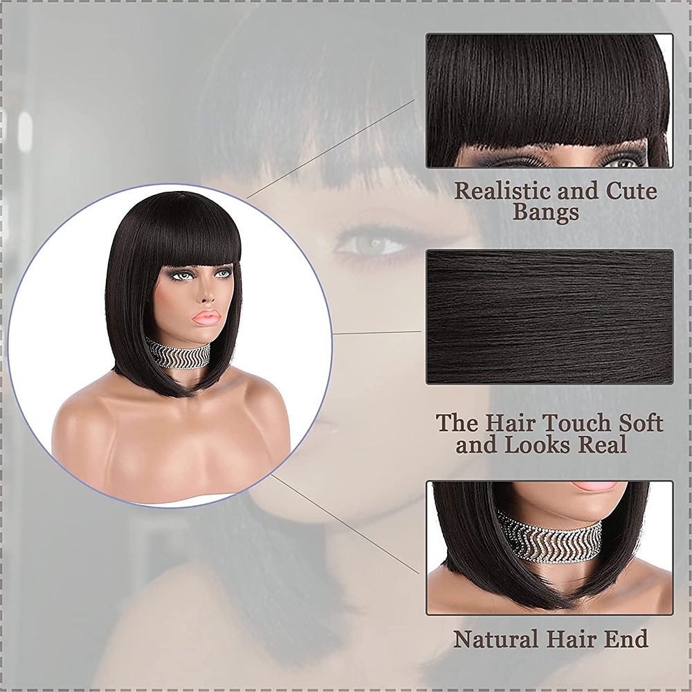 korte bob haar pruiken 12 recht met platte pony synthetische kleurrijke cosplay dagelijkse feestpruik voor vrouwen natuurlijk als echt haar 2025 - $21.99 –P2