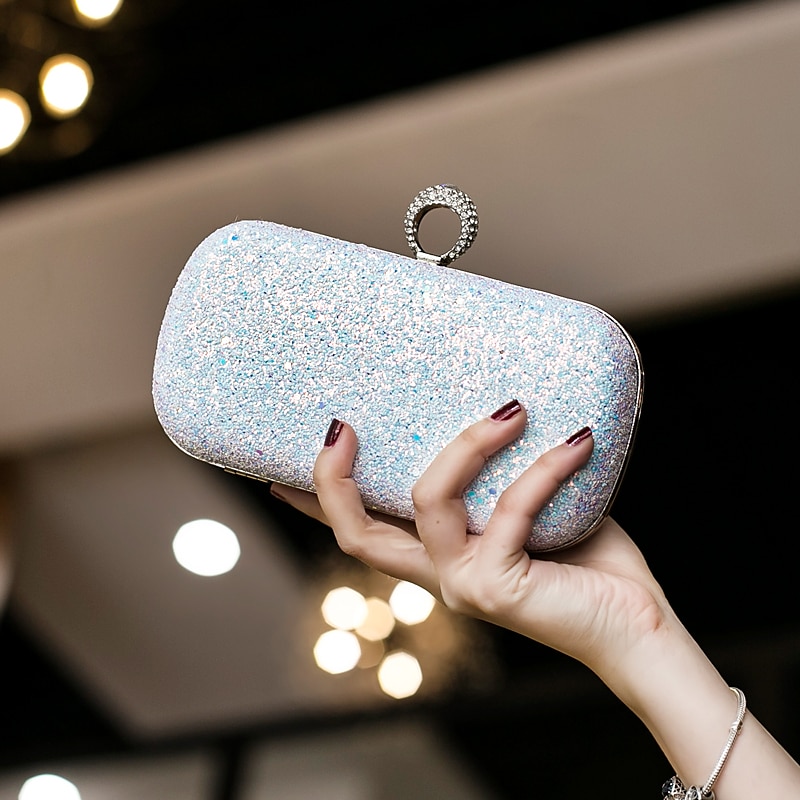 Women's Clutch Evening Bag Wristlet Clutch Bags PU Leather Party Bridal Shower Holiday Rhinestone Large Capacity Lightweight Durable Solid Color Small white Small black Small blue 2025 - $26.99 –P17