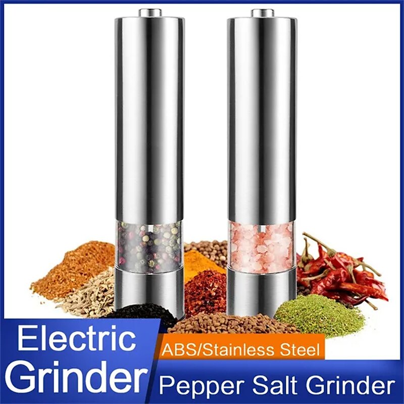 New Electric Pepper Salt Grinder Stainless Steel Automatic Herb Spice  Muller Adjustable Coarseness Mill Spice Stonego Gadget Kitchen Accessories