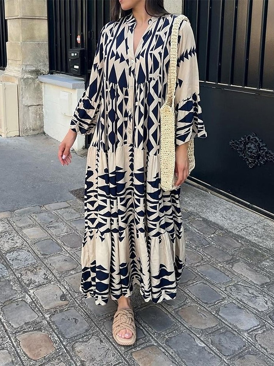 Women's Print Split Neck Long Dress Maxi Dress Bohemia Daily Vacation Summer Spring 2024 - $36.99 –P3