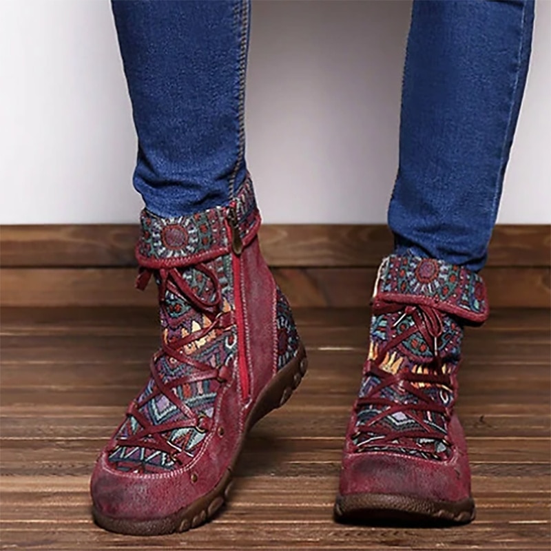 Női Csizmák Katonai csizmák Boho Extra méret Napi Színes Csizmák Bokacsizmák Lapos Kerek orrú Csehország Szüret Kényelmes Vászon Műbőr Cipzár Bor Kávé Szürke 2025 - $25.99 –P2