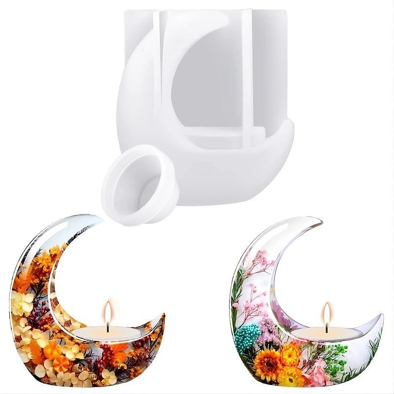 Moon Shape Candle Holder Resin Molds, 3D Silicone Molds For Candles,Moon Shape Resin Molds, Epoxy Resin Molds, Moon Shape Resin Mold For Candle Ornament Making, Resin, Clay Craft, Home Decoration 2025 - $12.49 –P1