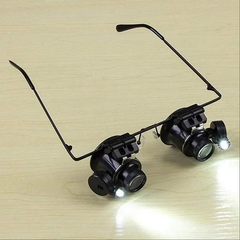 20x led זכוכית מגדלת משקפי עין כפולה תכשיטי שעון כלים לתיקון מנורה זכוכית מגדלת משקפיים זכוכית מגדלת אור 2025 - $21.99 –P1