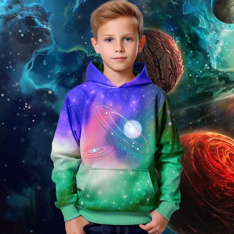 Boys 3D Graphic Galaxy Space Hoodie Long Sleeve 3D Print Spring