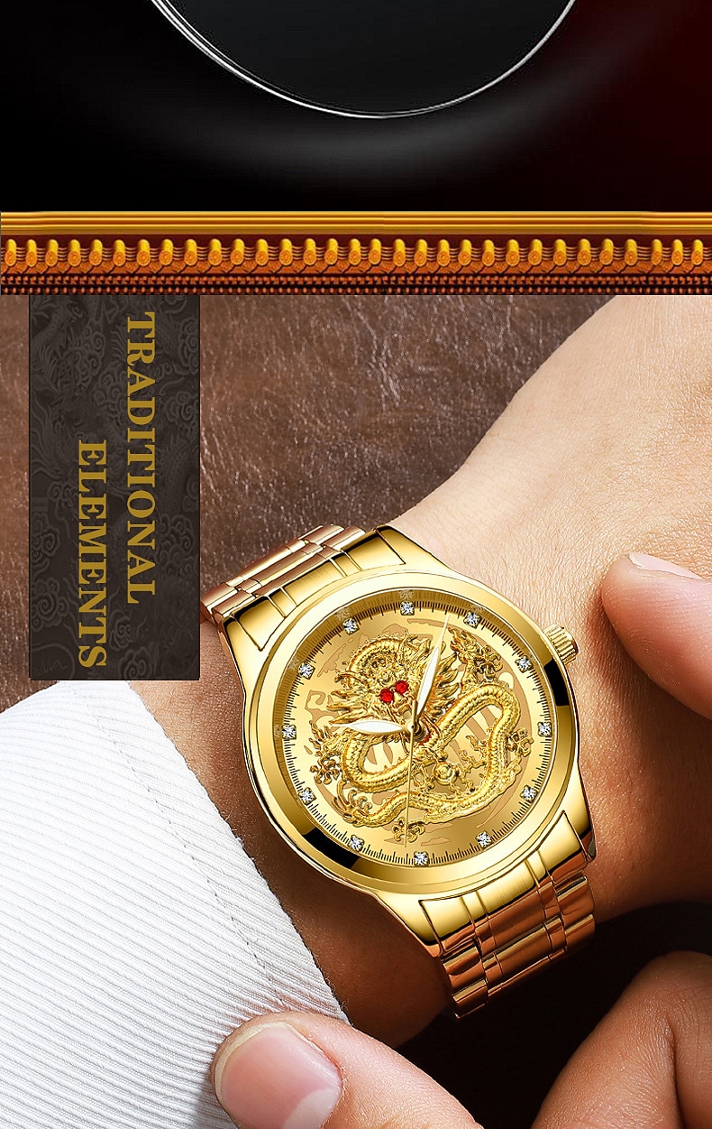 Horloge mannen horloges luxe gouden quartz polshorloge 3D waterdichte draak automatische zelfopwind horloge cadeau voor mannen Relojes 2026 - $29.99 –P8