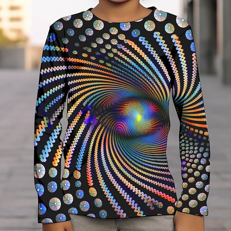 pojkar 3D-grafik optisk illusion t-shirt långärmad 3D-tryck sommar vår höst sport mode streetwear polyester barn 4-12 år utomhus casual daglig normal passform 2025 - $13.99 –P1