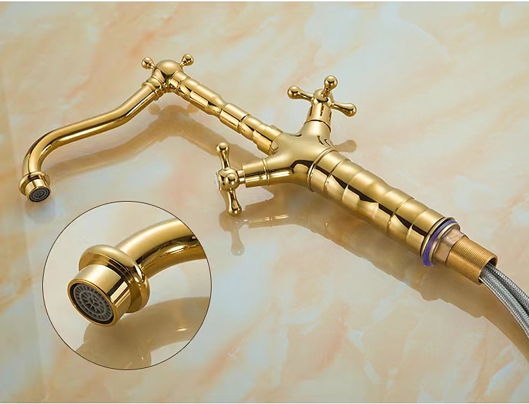 mitigeur de lavabo de salle de bain robinets de lavabo courts et hauts, robinet à double poignée en laiton vintage avec tuyau froid et chaud de 2025 ? $94.85 –P4