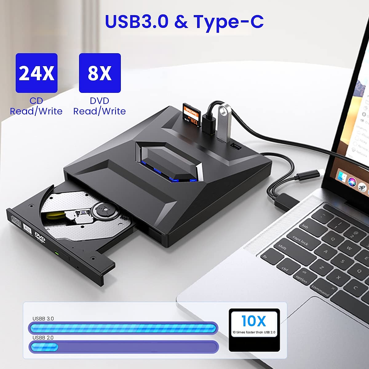 2025年 7 in 1 ポータブル USB 3.0 超薄型外部 DVD レコーダー ドライブ リーダー プレーヤー 光学ドライブ ラップトップ デスクトップ アクセサリー用  コレクション – $55.99 –P8
