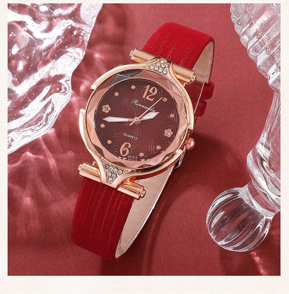 5 unids/set de relojes para mujer, reloj de pulsera de cuero para mujer, reloj de pulsera simple e informal a la moda para mujer y regalo de joyería 2025 - $6.99 –P12