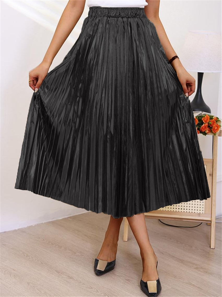 Per donna Altalena a dondolo Gonna lunga Medio Gonne A pieghe Metallizzato Lungo Tinta unita Scintillante Halloween Strada Per tutte le stagioni Poliestere Di tendenza Brillante Argento Nero Oro Oro del 2025 a $28.99 –P11