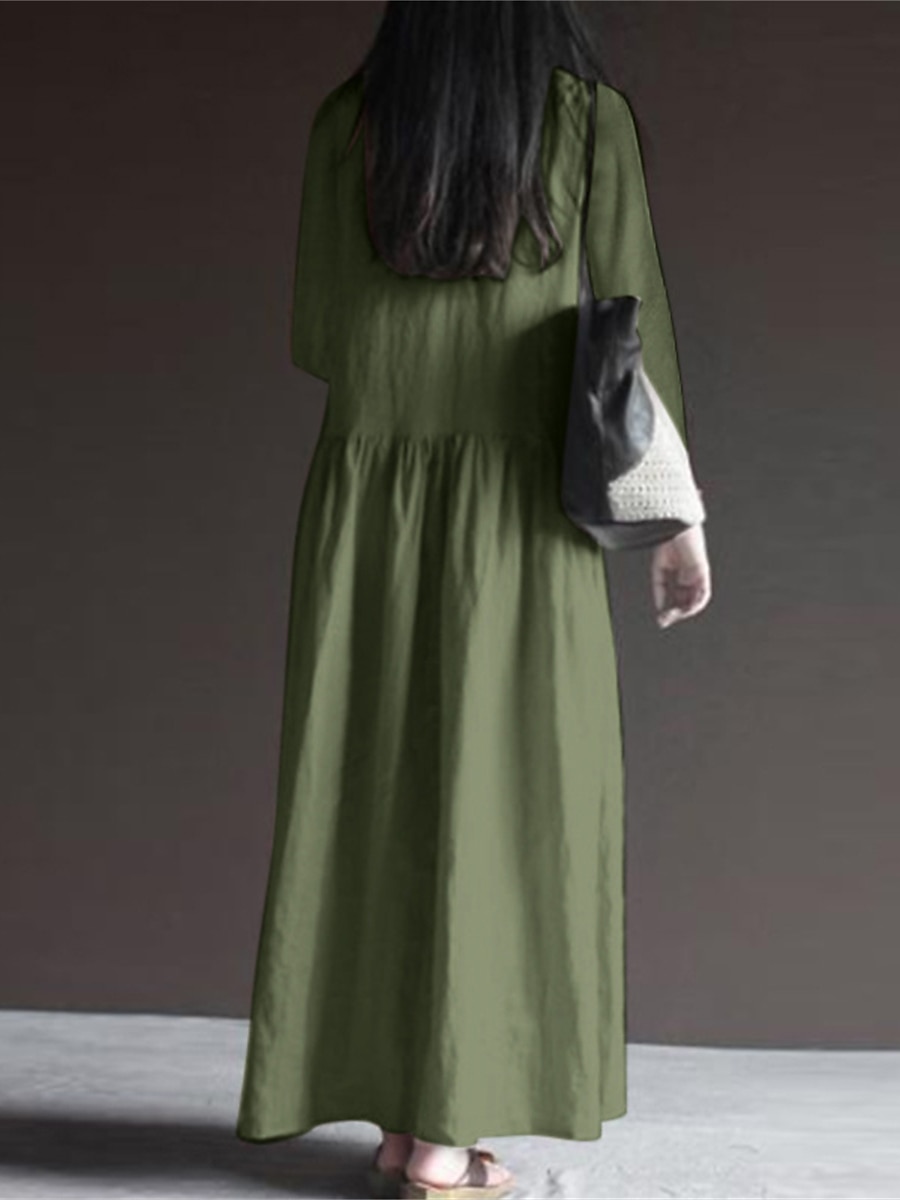 Pentru femei Verde Militar Negru Alb Primăvară Toamnă Iarnă Rochie Maxi Rochii de in bumbac Rochie casual Rochie din Bumbac De Bază Clasic Casual În aer liber Vacanță Zilnic Potrivire Largă Simplu În 2025 - $32.99 –P9