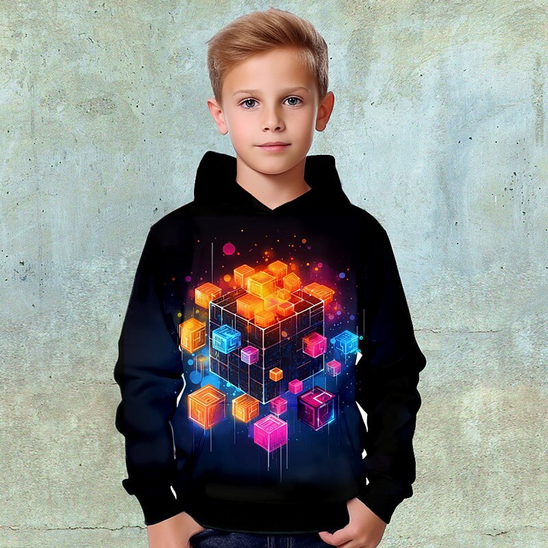 Pojkar 3D Grafisk Geometrisk Färgblock Huvtröja Långärmad 3D-tryck Vår Höst Vinter Mode Streetwear Häftig Barn 3-12 år Utomhus Ledigt Dagligen Normal 2025 - $18.99 –P3